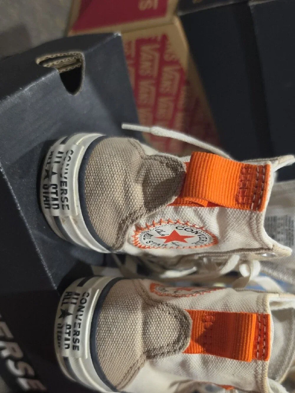 Converse Kids' High-Top Canvas Sneakers in Beige with Orange Tab